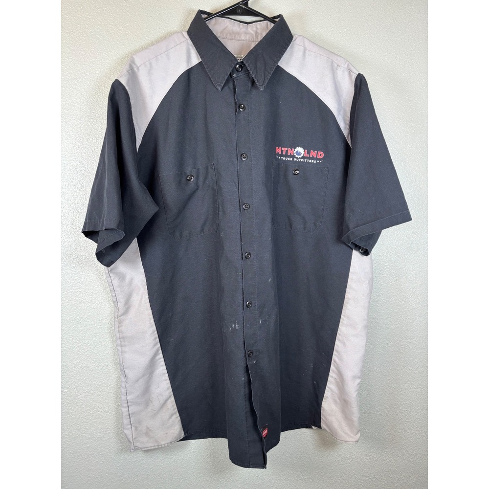 Red Kap XL Mens Mechanic Shop Work Shirt Short Sleeve Black Gray Button‎ Up